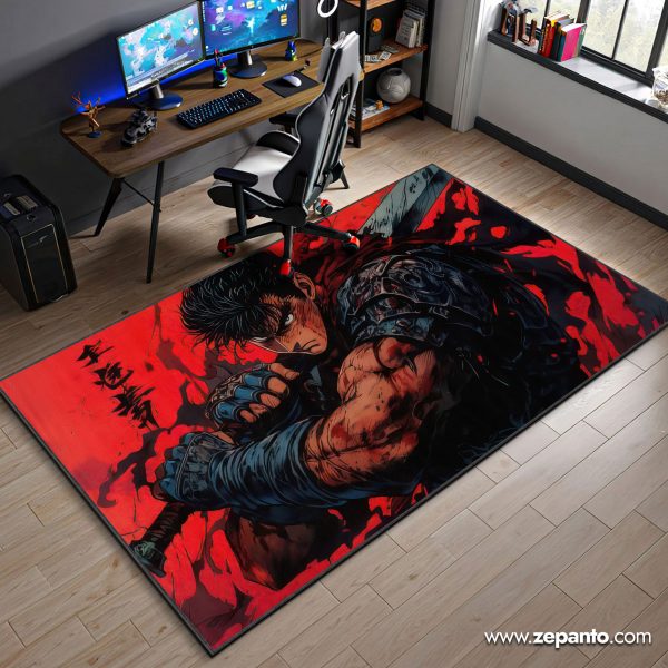 Berserk Guts Rage Area Rug, Anime Warrior Carpet