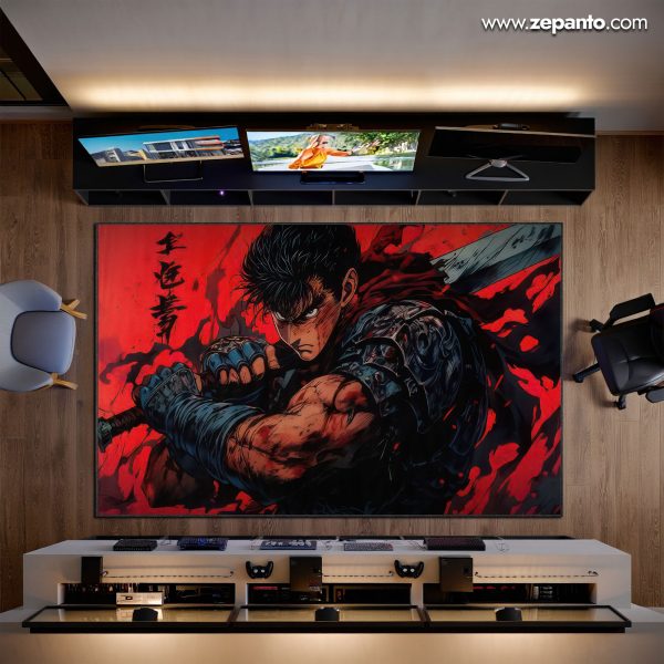 Berserk Guts Rage Area Rug, Anime Warrior Carpet