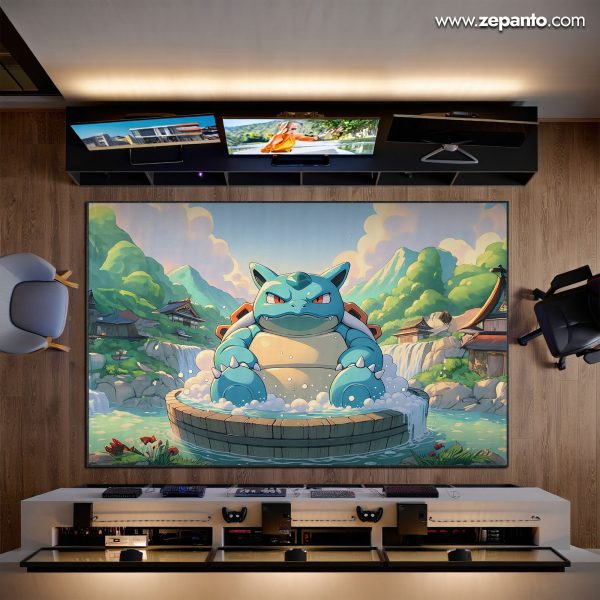 Blastoise Hot Spring Area Rug, Relaxed Pokémon Carpet