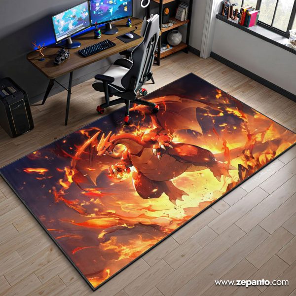 Charizard Flame Burst Area Rug, Fire Pokémon Carpet