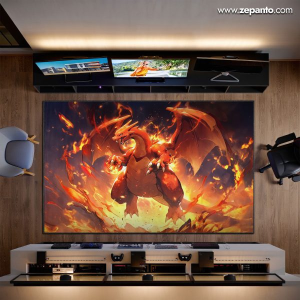 Charizard Flame Burst Area Rug, Fire Pokémon Carpet
