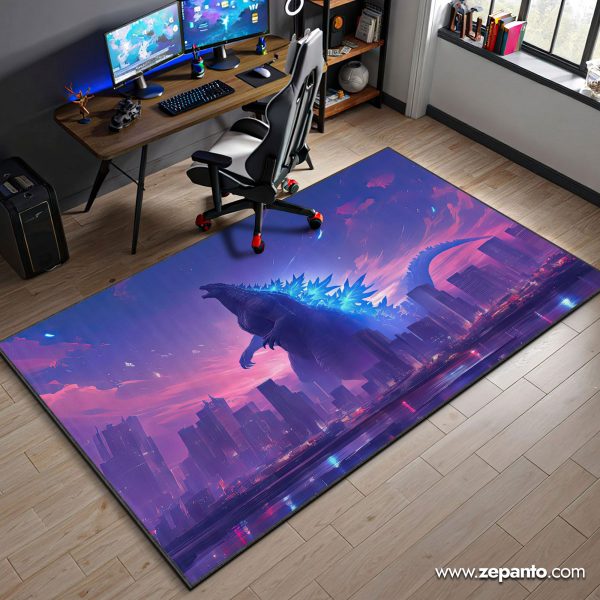 Neon City Area Rug, Godzilla Skyline Carpet