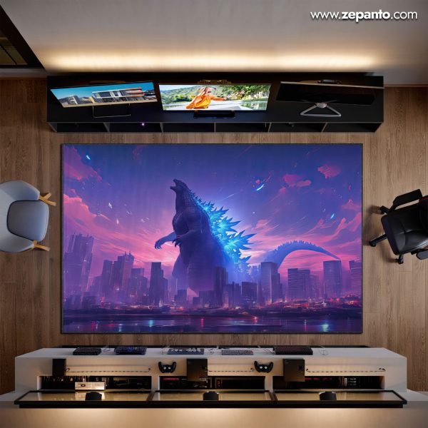 Neon City Area Rug, Godzilla Skyline Carpet