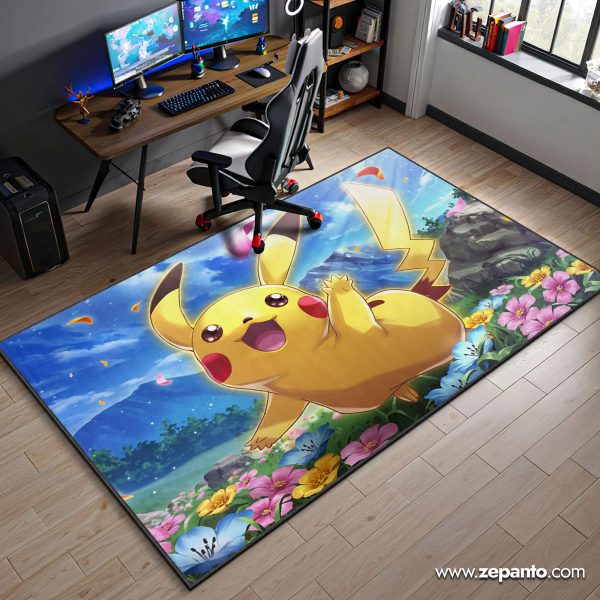 Pikachu Area Rug, Pokemon Meadow Carpet