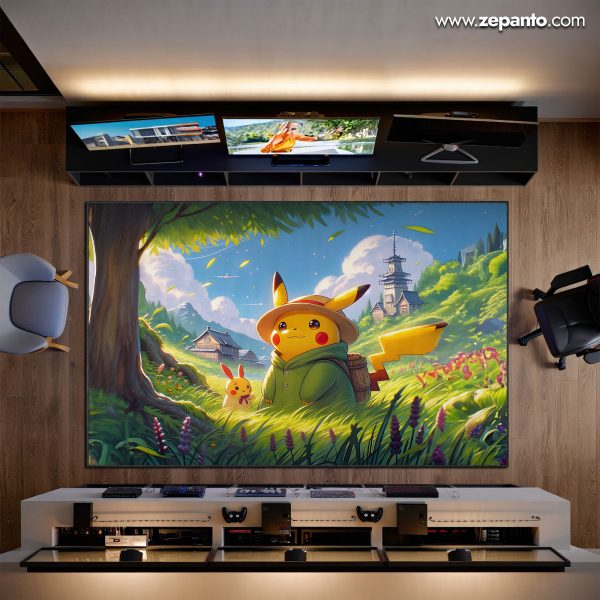 Pikachu Explorer Area Rug, Scenic Pokémon Carpet