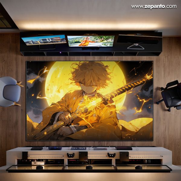 Zenitsu Area Rug, Thunder Moon Strike Carpet