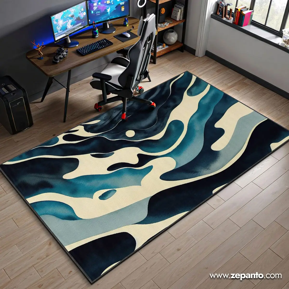 Ocean Flow Area Rug, Blue Wave Carpet