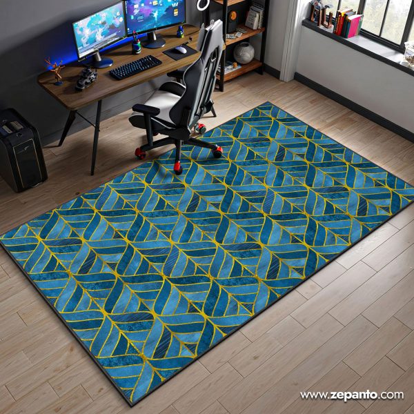 Blue Leaf Pattern Area Rug, Modern Geometric Carpet