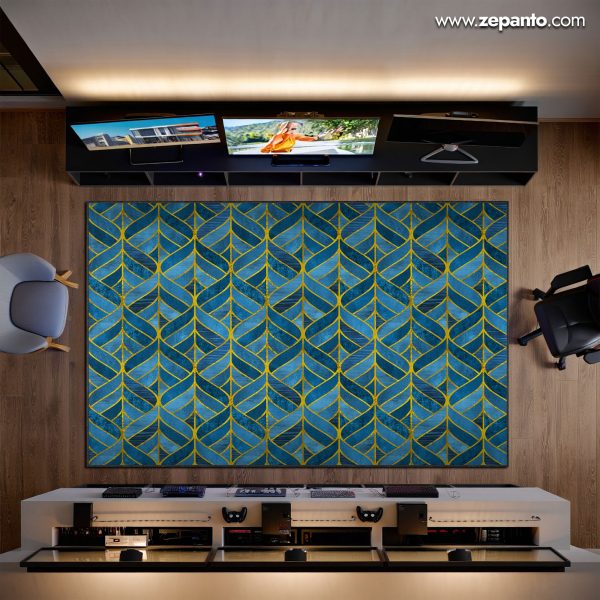Blue Leaf Pattern Area Rug, Modern Geometric Carpet
