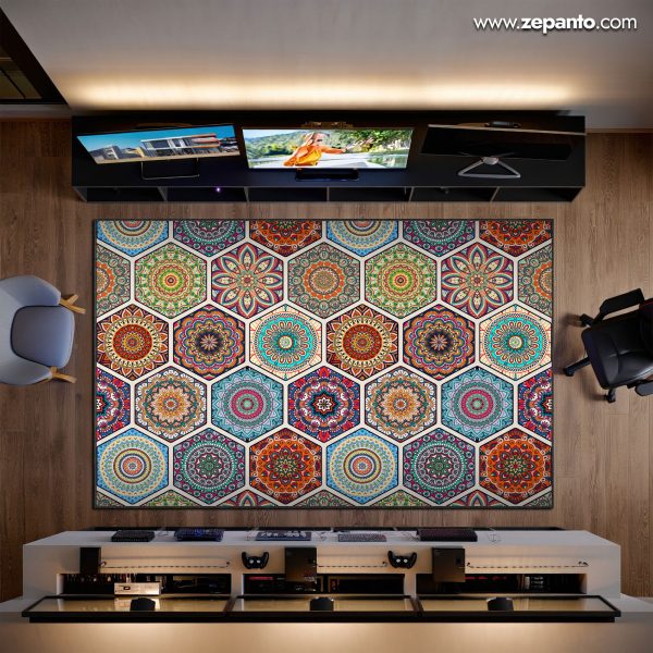 Mandala Mosaic Area Rug, Colorful Boho Carpet