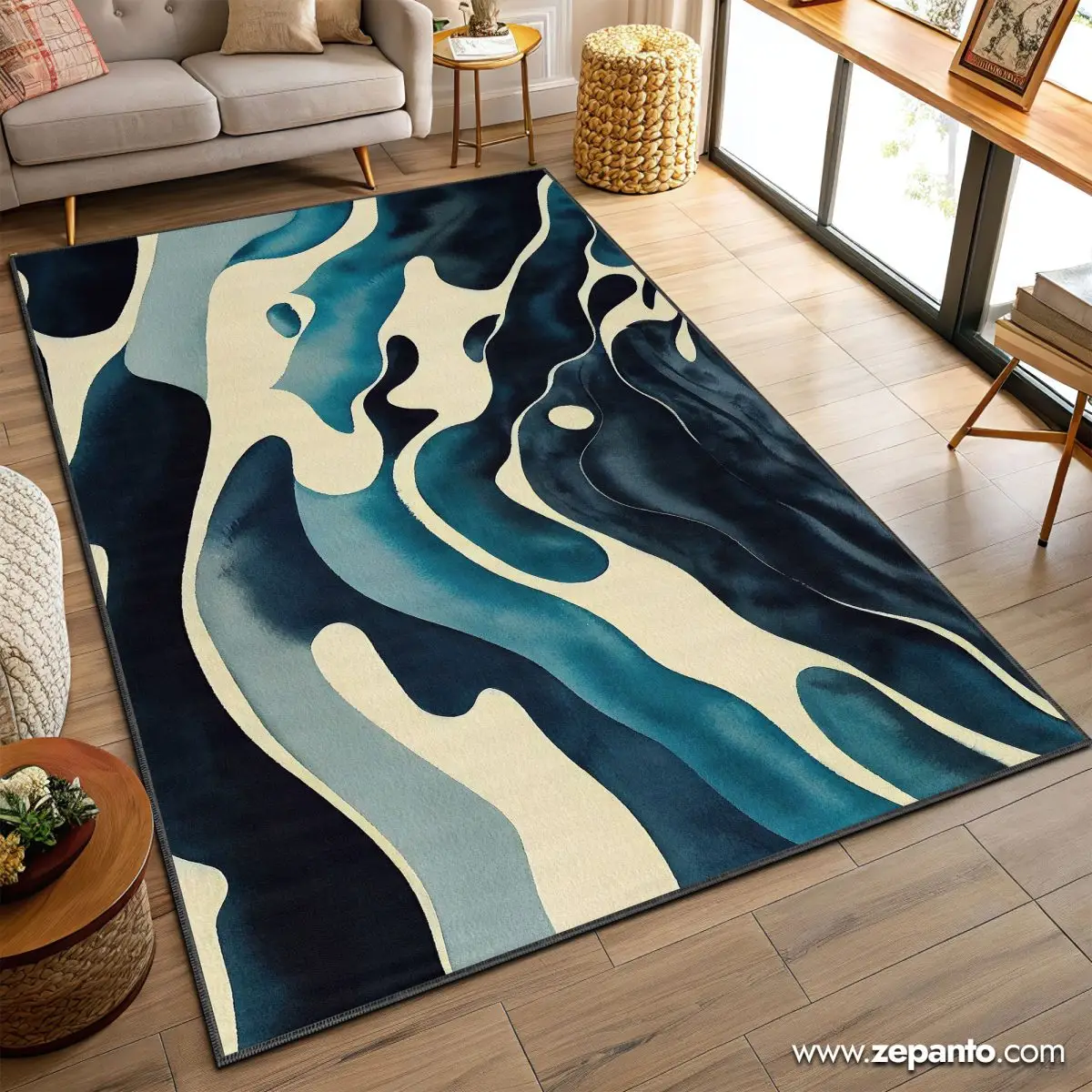 Ocean Flow Area Rug, Blue Wave Carpet